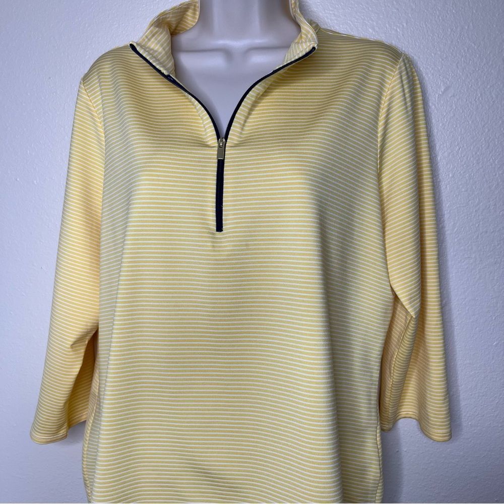 Chicos Zenergy Yellow White Stripe 1/4 Zip Pullover Top Women Size Large 12/14 - Picture 4 of 12